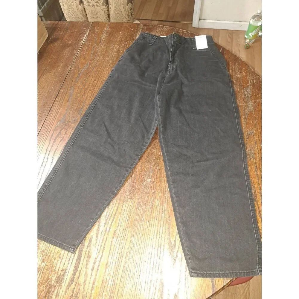 New Sz 4 27" Waist Black High Rise Denizen Levis Loose Taper Cotton Denim Jeans